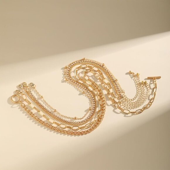 🆕 Women Gold Non Tarnish Stack Necklace Layered Paperclip Chain Jewelry Set - Picture 3 of 6